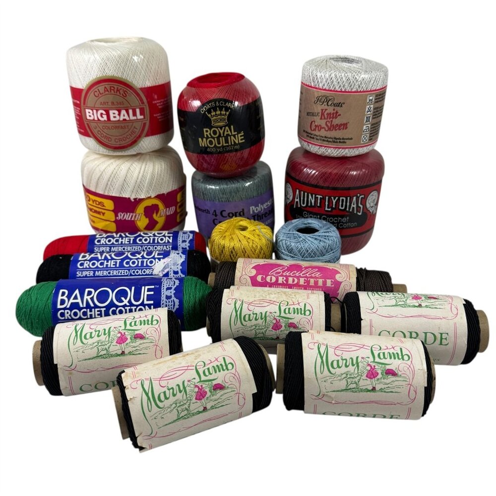 Crochet Thread Lot Multicolor Mary Lamb DMC Bucilla Aunt Lydia South Maid Cotton